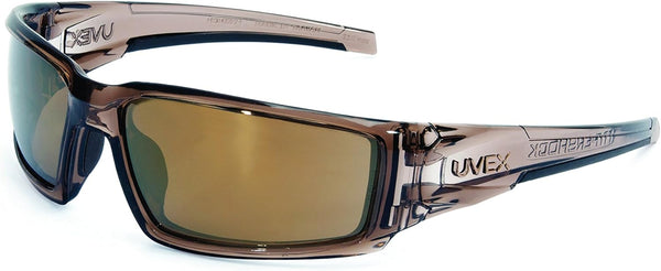 Honeywell Uvex Hypershock Safety Glasses - Brown Frame with Gold Mirror Lens & Anti-Scratch Hardcoat