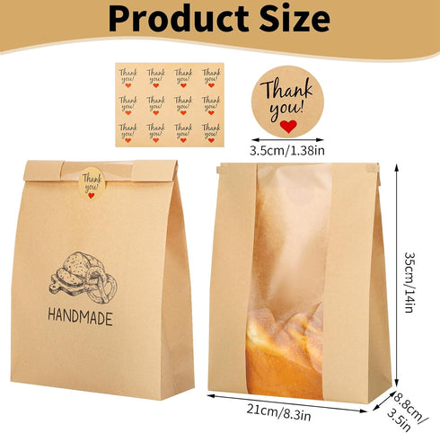 120 132 14x8.3x3.5in Packaging Bread Bags for Homemade Bread, Sourdough Bread Bags with Tin Tie Tab Lock and Stickers