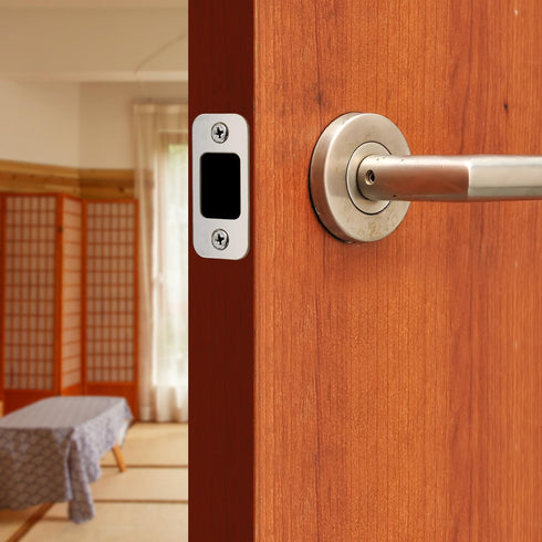 2 Pack Door Strike Plates, Large Hole with 4 Screws for Interior Doors, Round Corner Door Lock Replacement Parts