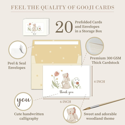4x6 20-Pack) Gooji Woodland Thank You Cards with Envelopes (Bulk Matching Peel-and-Seal Envelopes Assorted Bulk