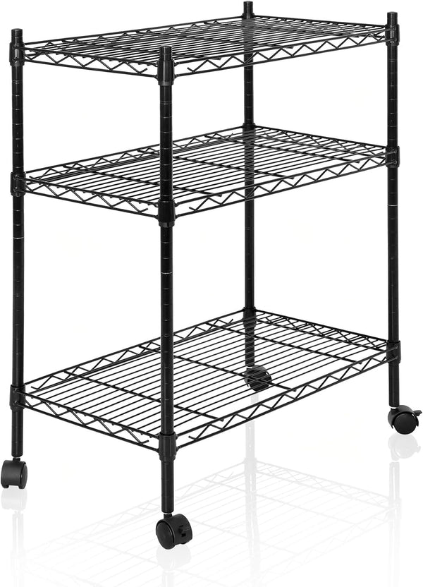SUPER DEAL 3-Shelf Adjustable Heavy Duty Storage Wire Shelving Unit with Wheels,