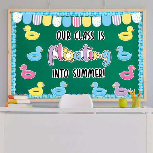 Summer Bulletin Board Decorations, Floating Into Summer Classroom Border Duck Pool Float Paper Cutouts