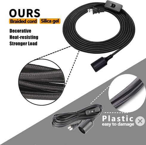 2 Pack 16.4Ft E26/E27 HESSION Plug-in Pendant Light, Vintage Industrial Edison Light Socket Silica Gel Base, Black