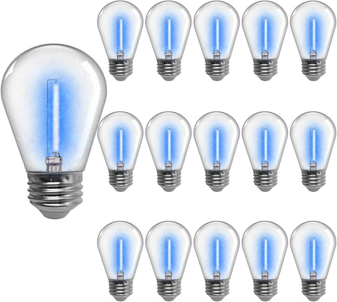 Blue S14 LED Bulbs 1W Outdoor String Lights Plastic Shatterproof Replacement Bulbs Waterproof E26 Base Vintage LED