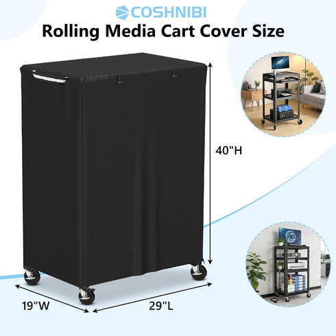 COSHNIBI Wheels,29" 19" 40" AV Cart Cover, Heavy Duty Waterproof Rolling Media Cart Cover for Multi-Functional Media