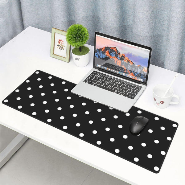 Polka Dot Black & White Gaming Mouse Pad Mat - Extended Large XXL (31.5 x 11.8 in), Non-Slip Rubber Base