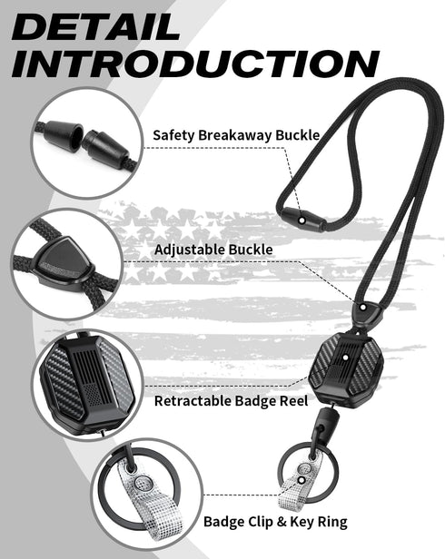 6 20" 4.2 oz, LIUGX Carbon Fiber Badge Holder with Retractable Breakaway Lanyard, American Flag, Badge Reel with Heavy