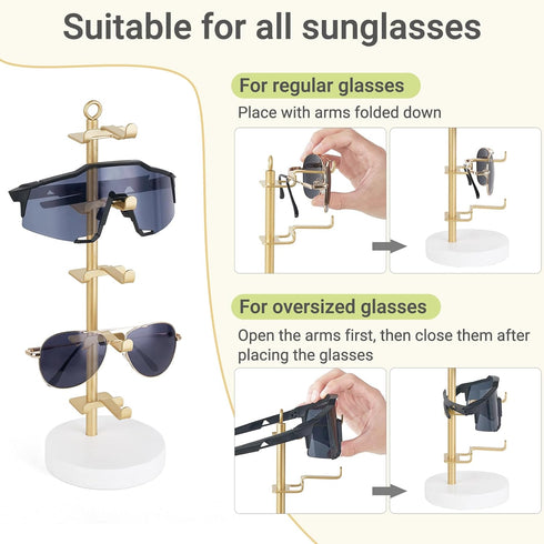 5 Dahey Sunglasses Organizer Metal Frame Glasses Holder Stand Anti Scratch Rack with Wood Tray for Eyeglasses Storage