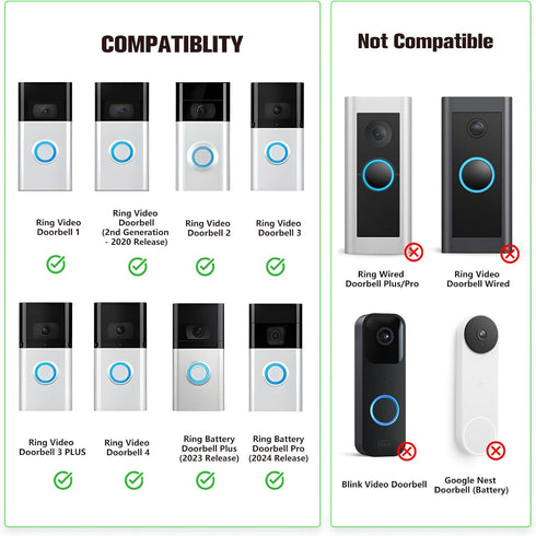 Upgrade Adhesive Doorbell Mount - Compatible with Video Doorbell 1/2/3/3 Plus/4, Easy Installation, No-Drill