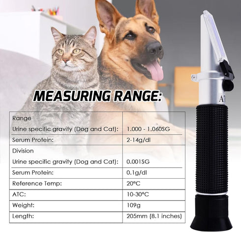3-in-1 Veterinary Refractometer, Animal Clinical Refractometer for Cat and Dog Urine Specific Gravity with ATC