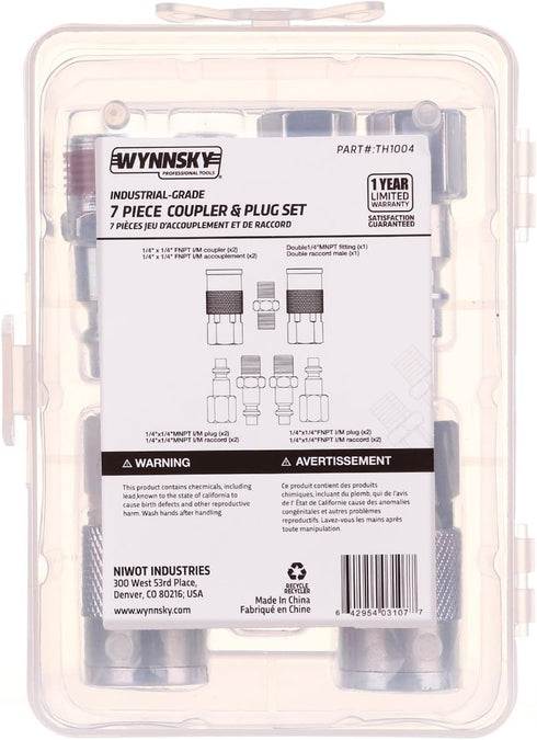 WYNNsky Air Tool Coupler and Plug Kit, 1/4 Inch NPT Fittings, 7 Piece with Storage Case