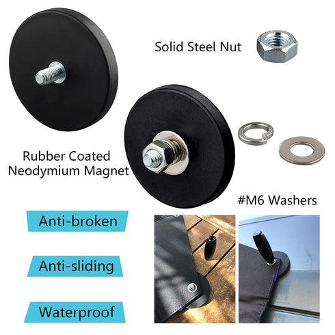 ULIBERMAGNET 4Pack Rubber Coated Neodymium Magnets, Strong 24LB M6 Male Thread Stud, Anti-Scratch Mounting Magnets