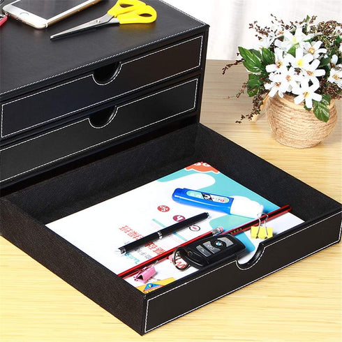 Leather Desk Organizer with 3 Drawers, Executive A4 File Cabinet for Office Supplies and Home Decor