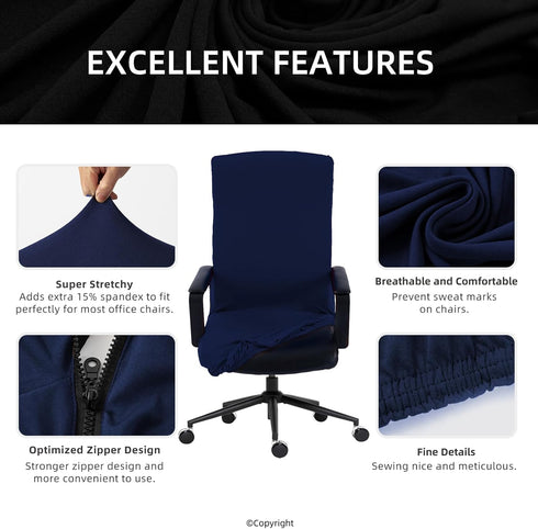 Stretch Computer Office Chair Cover with Durable Zipper - Universal Washable Removable Spandex Rotating Boss Chair Slipcovers - Anti-dust Desk Chair Seat Protector for Dogs, Cats, Pets (Navy) by DIVA EN CAMINO DEC