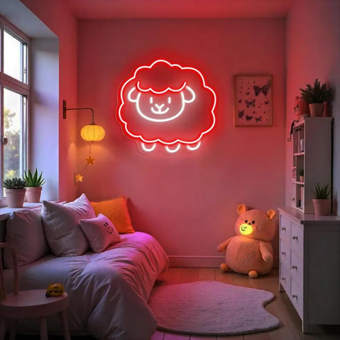 Cute Sheep Neon Sign, Kawaii Sheep LED Light, Nursery Wall Decor, Animal Neon Light for Kids Room, Baby Gift, Office