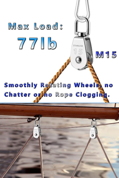 Cable Pulley, Swivel Rope Pulley Block, 304 Stainless Steel Heavy Duty Pulley for Gym Equipment