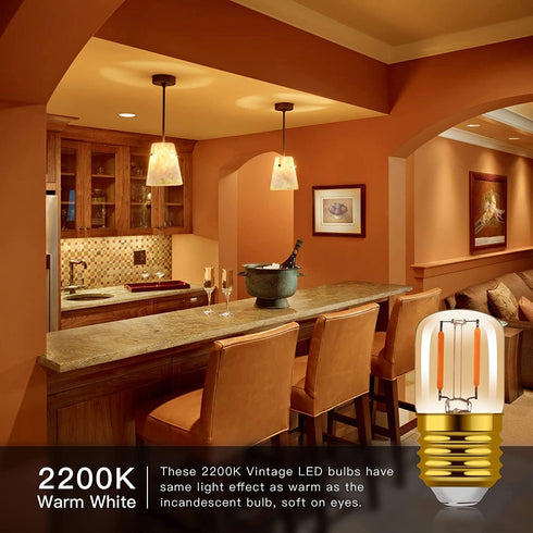 1W Low Wattage LED Edison Night Light Bulbs, T28 Mini Vintage, 10W Incandescent Equal, E26 Medium Base, 6 Pack