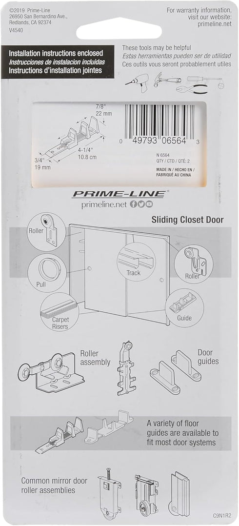 Prime-Line N 6564 Self-Adjusting By-Pass Door Bottom Guide, 2 Pack