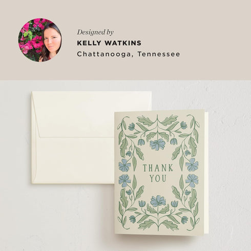Pack, Set 10 Minted Thank You Cards of Folded Thank You Cards with Envelopes, Blank Card, Botanical Floral Design