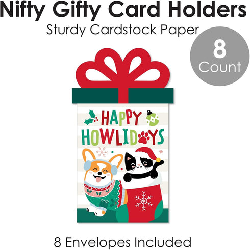Set 8 Big Dot of Happiness Christmas Pets - Cats and Dogs Holiday Party Money and Gift Card Sleeves - Nifty Gifty Card