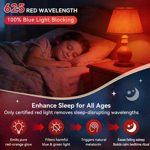 625nm Bulb 100% Bulb A19 9W 60W Bulb 1PK Neporal Red Light for Sleep, Blue Light Blocking for Melatonin Promote, LED