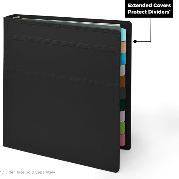 Carstens 1-Inch Heavy Duty 3-Ring Binder - Black, Side Opening, Durable Plastic, Waterproof Cover, Holds 125 Sheets