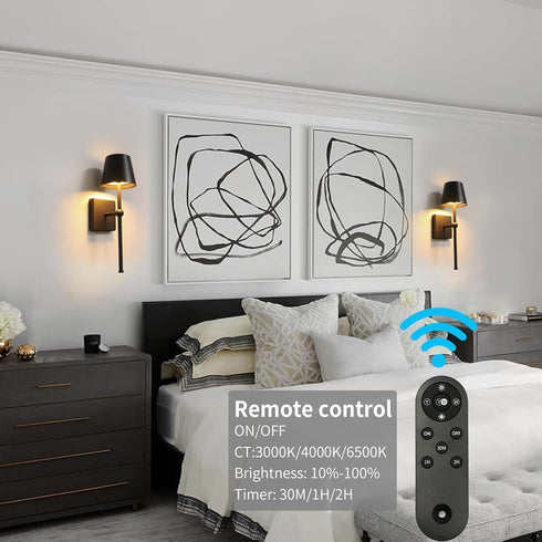 IZOKIN Set Battery Operated Wall Sconce Rechargeable Wireless Cordless Wall lamp Decor of one Black for Bedroom Living