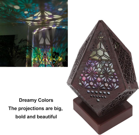 LEEZAD LED Star Projector, Colorful Retro Bohemian Wooden Star Sky Floor Projection Lamp, Night Light Projector