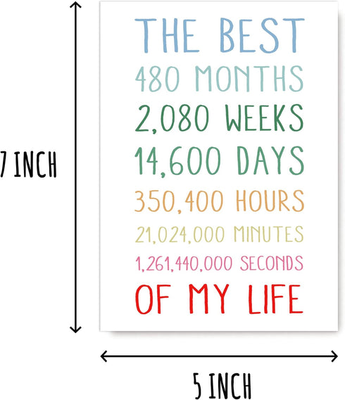 OystersPearl 40Th 40 40 The Best My Life Card - Anniversary Card - Sweet Anniversary Card For Him Or Her - The Best