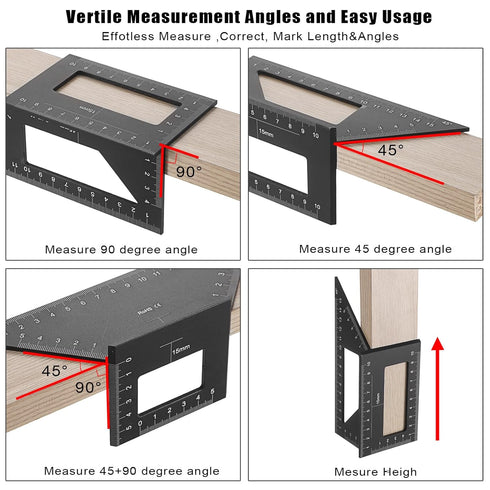 Sumnacon 3D Measuring Ruler Set of 2, 45/90 Degree Layout Tool for Woodworking and Drawing