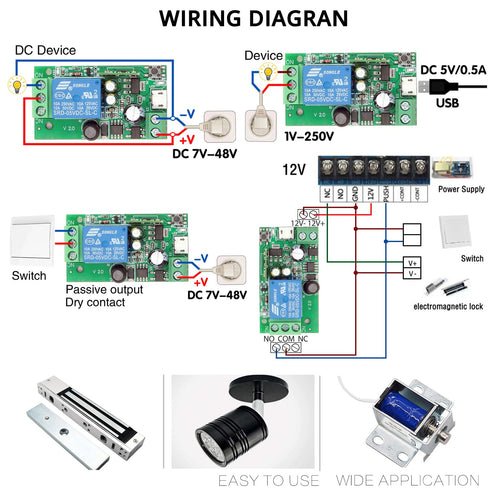 DieseRC 1 Channel WiFi Smart Switch, DC 5V 12V 24V 36V Passive Output Relay Module, Compatible with Alexa