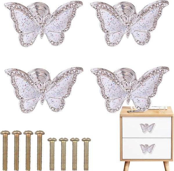 4 Pcs White Butterfly Creative Cabinet Drawer Handle, Zinc Alloy Knob for Wardrobe Dresser Door