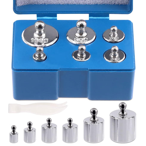 7 Pcs Precision Scale Calibration Weight Set: 5g, 10g, 2x20g, 50g, 100g Steel Weights with Tweezers