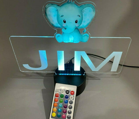16 MIRROR MANIA UV Printed Happy Baby Elephant Trunk Up Night Light Up Lamp LED Personalized Free Engraved Home Room