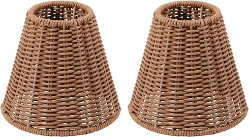 2 Pcs Clip-On Chandelier Lamp Shades Cone Imitation Rattan Lamp Shades Replacement