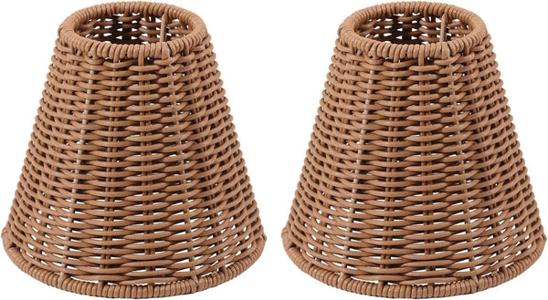 2 Pcs Clip-On Chandelier Lamp Shades Cone Imitation Rattan Lamp Shades Replacement