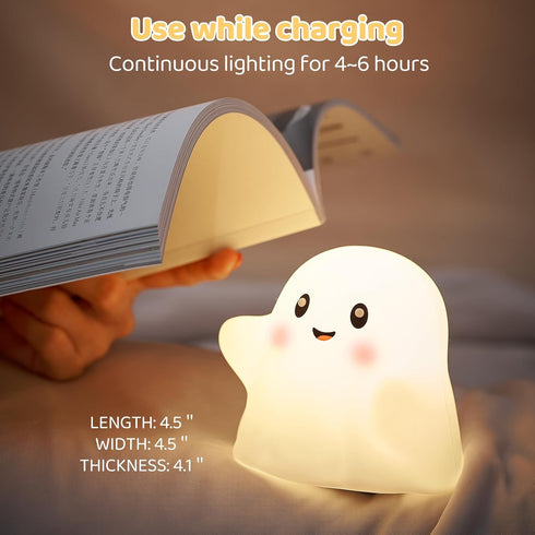 nextanG Dimmable Cute Ghost Night Light for Kids, Rechargeable Silicone Bedside Night Light with Tap Control, Nursery