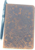JJNUSA Distressed Leather Checkbook Journal Cover for Field Notes Moleskine Cahier Notebook Pocket size 3.5" X 5.5" Vintage Refillable Notepad Flower Brown