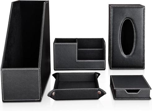 KINGFOM 5 PCS/SET Pu Leather Desk Organizer - File Holder Accessories, Magazine Storage Rack & Pen Holder