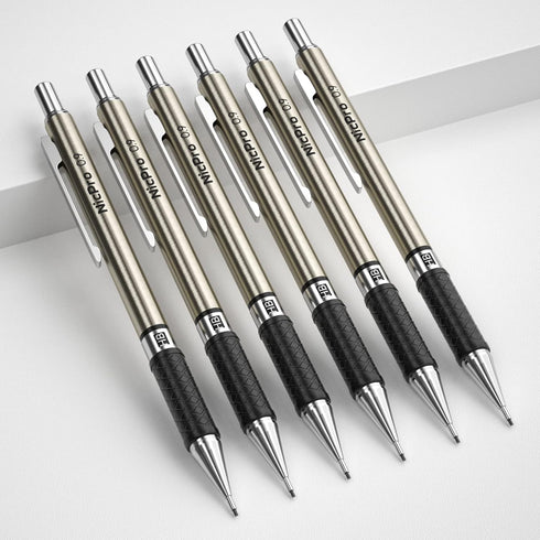 Nicpro 0.9 mm Art Mechanical Pencils Set in Gift Case, 6 PCS Metal Drafting Pencil 0.9mm with 6 Tube HB Lead Refills & 18 PCS Eraser Refills for Adults, Children, Artist Writing, Drawing, Sketching by Nicpro