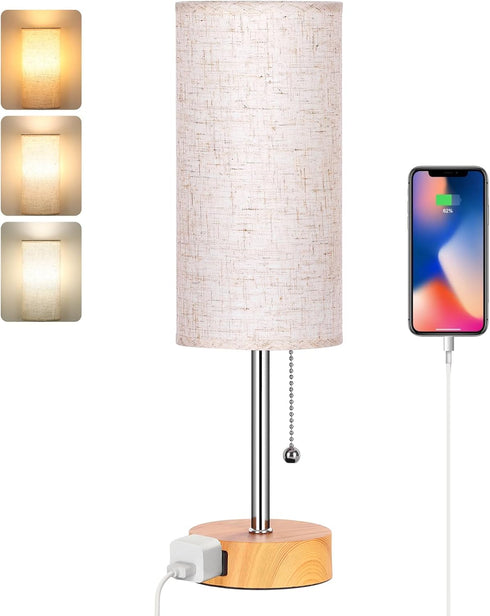 Dott Arts Table Lamp for Bedroom, 3-Color Bedside Lamps with Pull Chain,