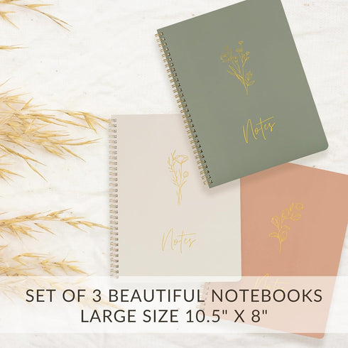 ZICOTO Aesthetic Spiral Notebook Set of 3, Cute Ruled 10.5x8 Journal with Large Pockets and Lined Pages for Organization