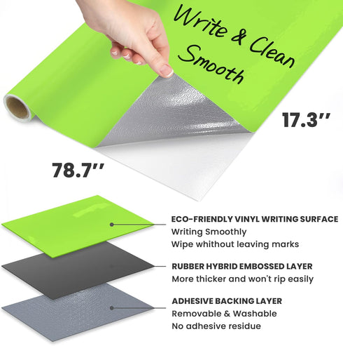 T&W SAME FILM Self Adhesive White Board Dry Erase Roll 17.3''X78.7'' - Colorful Wall Sticker for Office, Kids, Adults,