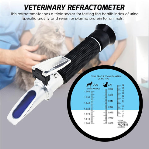 3-in-1 Veterinary Refractometer, Animal Clinical Refractometer for Cat and Dog Urine Specific Gravity with ATC