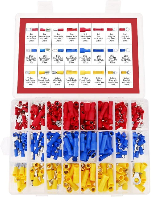 Hilitchi 360 Pcs Assorted Insulated Electrical Wire Terminals Crimp Connectors Spade Set