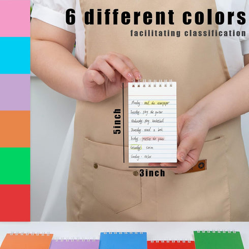 Koogel Top Bound Pocket Notebooks, 3x5 Lined Spiral Memo Pads, 50 Sheets/6 Pads, Durable Cover for Office School