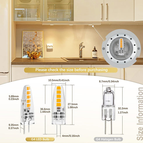 G4 Bulb Dimmable, 12V, Bulbs 2W, 2700K, 20W T3 185 10-Pack DiCUNO LED JC Bi-Pin Base Light Warm White Halogen