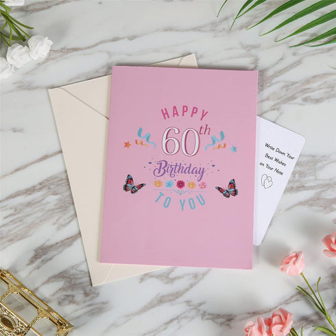 HOMANGA 60th Birthday Pop Up Card - Happy 60th Birthday Greeting Card for Her, Women, Wife, with Blank Note and Envelope