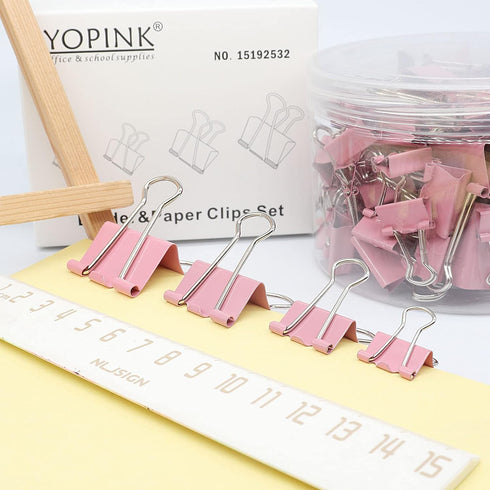 Binder Clip Paper Clamps, 100 Pcs Assorted Sizes for Office School Supplies (Pink)