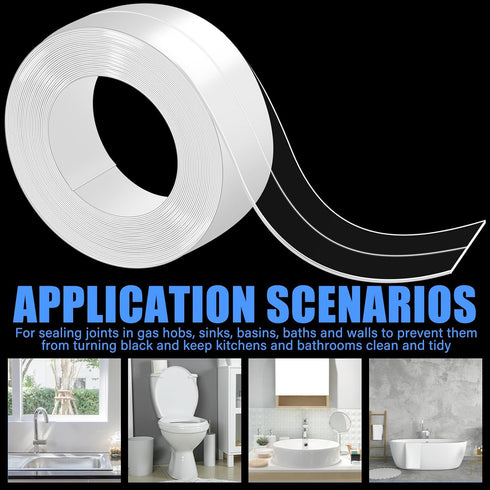 Clear Caulk Tape 10.5' x 1.5'', Waterproof Self Adhesive Strip for Bathtub Sealant, Kitchen Floor Wall Protector